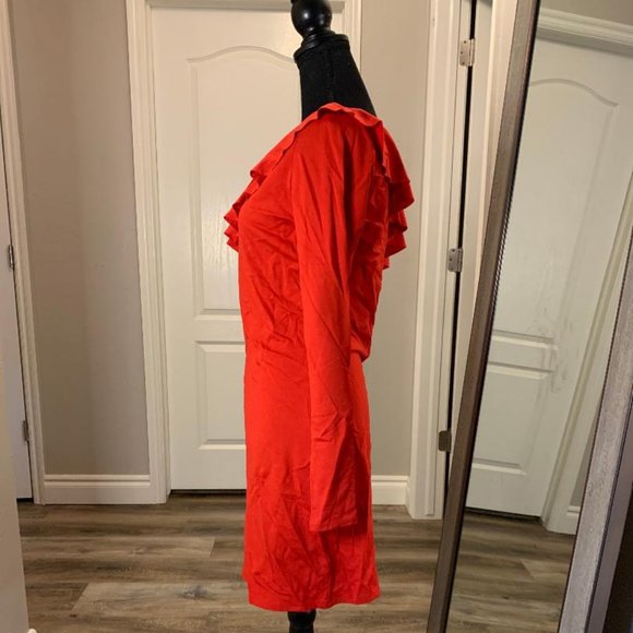 DIVIDED H&M | Red One Sleeve Fitted Ruffle Dress - Picture 2 of 9